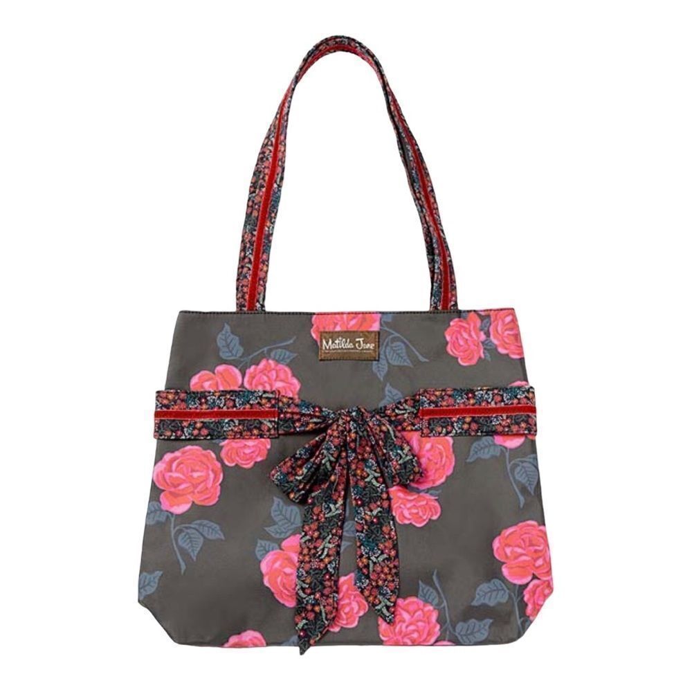 MATILDA JANE Women’s Rose Heart Strings Coated Cotton Tote Bag Black/Pink